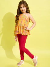 Girls Yellow floral Printed One Shoulder top and Jeggings Set